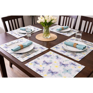 NWT Home Collection Fabric Butterfly 8 Placemats White Blue Floral Table 11"x17"